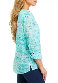 New 🎉 Ocean + Coast® 👩 Women's Tropical Leaf Print Henley 👕 Shirt 🎁 -Ocean + Coast® Sales Store Belk 1367