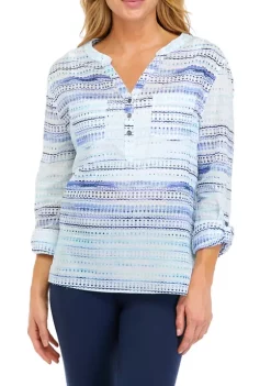 New 🎉 Ocean + Coast® 👩 Women's Tropical Leaf Print Henley 👕 Shirt 🎁 -Ocean + Coast® Sales Store Belk 1371