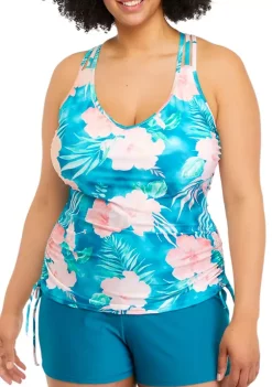 Hot Sale ✨ Ocean + Coast® Plus Size Aloha Adjustable Side Tie Tankini Swim Top 🧨